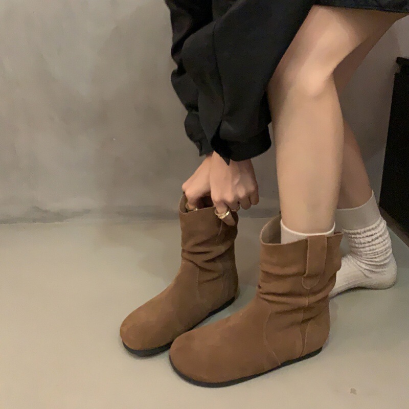 软皮版！堆堆靴勃肯短靴百搭西部靴秋季2025新款厚底女靴短筒靴女|undefined