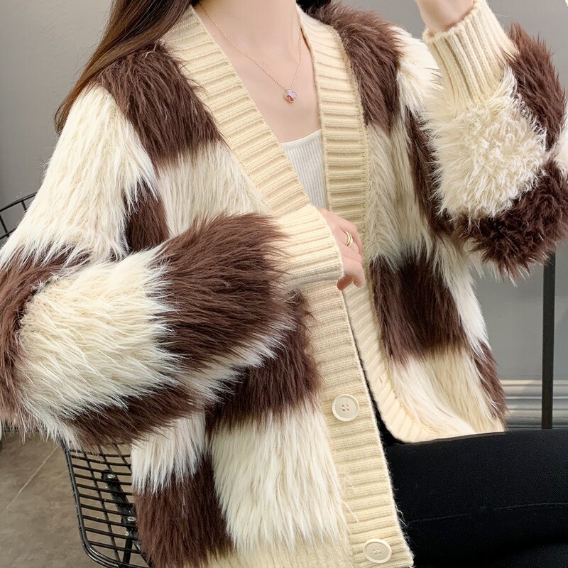 [Limited Time Special Offer] Extra Thick Mink Velvet Sweater Jacket for Women in Autumn and Winter, Loose and Lazy Style Long-Haired Knitted Cardigan