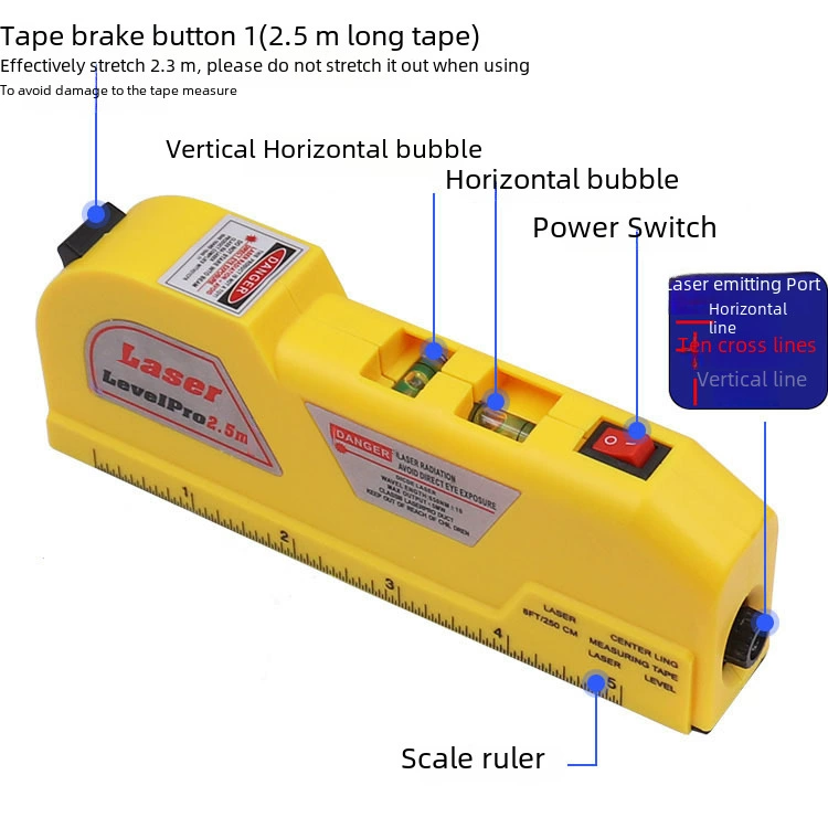 Portable decoration measurement tool 4 -in -1 laser horizontal ruler laser rolls with infrared small levels