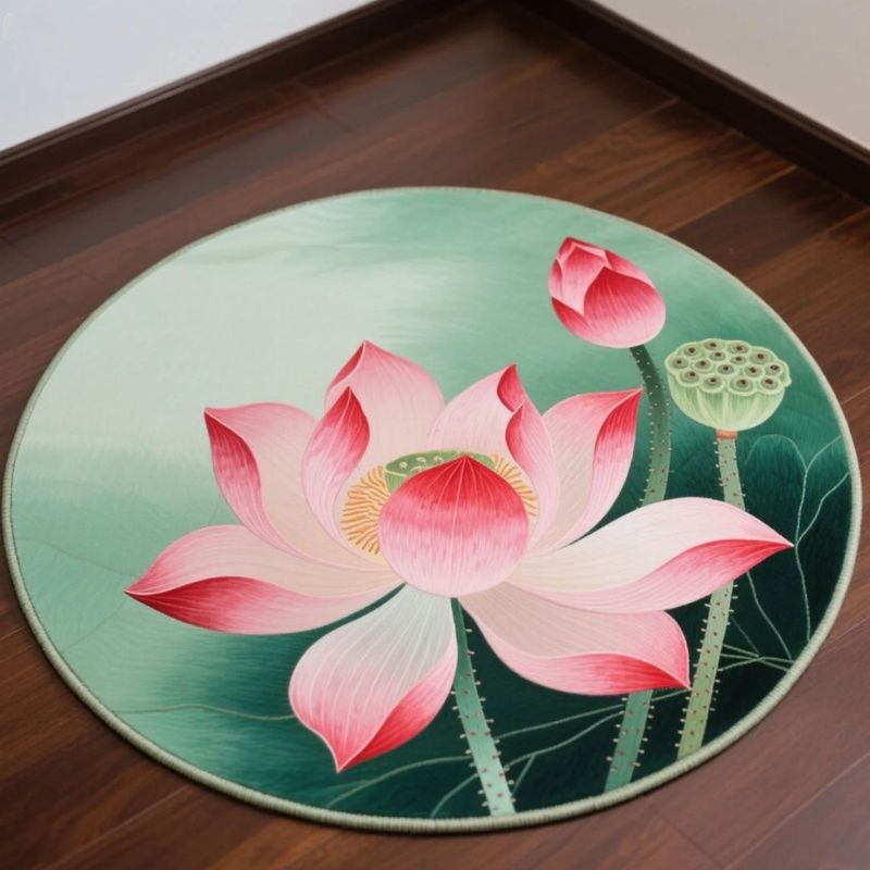 地毯莲花跪拜跪垫圆形立体满铺水晶中式荷花卧室地垫古典客厅家用|undefined