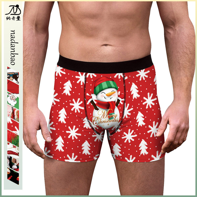 2024 cross-border new Christmas men's underwear Christmas Carnival creative printed pattern men's boxers wholesale