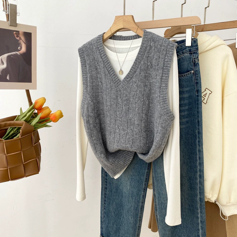 Новинка осени/зимы: Женский жилет без рукавов из 100% овечьей шерсти, вязаный косами, с V-образным вырезом, для многослойного ношения, модель Z802