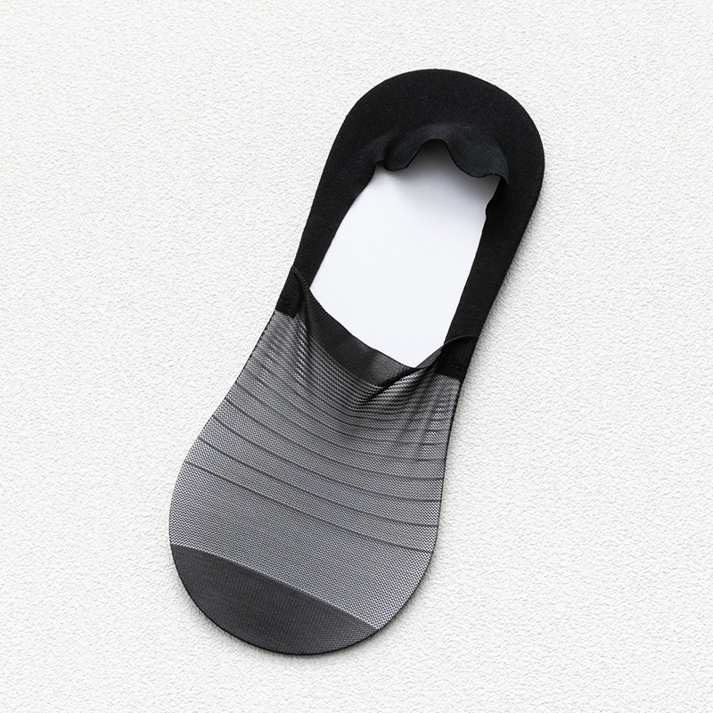 Calcetines invisibles de verano de los hombres calcetines delgados de seda de hielo a rayas finas de corte bajo de silicona antideslizante talón simple barco Calcetines