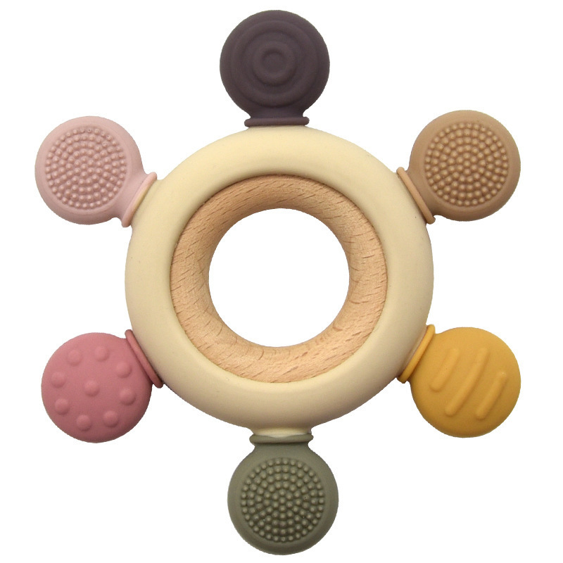 In-stock cross-border bestseller: six-finger teething toy, baby food-grade silicone teething stick, children's hand-held silicone rudder teething toy