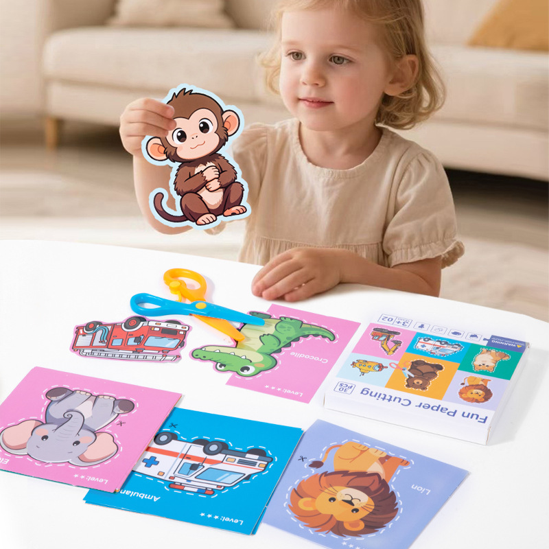 Juegos creativos transfronterizos de dibujos animados juegos de corte de papel para niños Educación temprana Puzzle Ejercicios cerebrales Manuales Coordinación Mano-Ojo