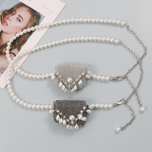 Shiny Water Diamond, Small Incense Wind Mini Earphones, Keychain with Pearl Accents, Fashion Crossbody Bag, Pearl Belt, Necklace for Women