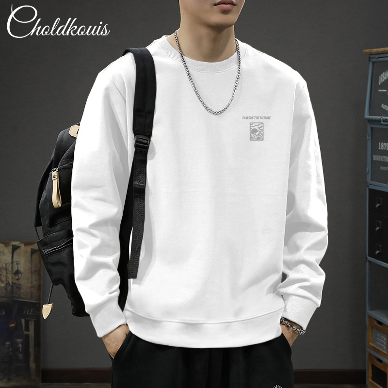 화이트 라운드넥 스웨트셔츠 레귤러 스타일-2166【GL】