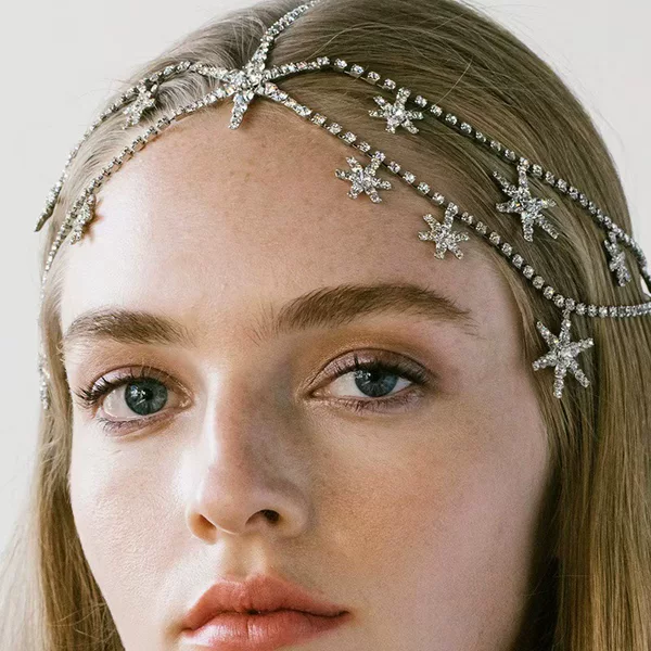 European and American Exaggerated Rhinestone Multi-layer Six-pointed Star Hair Chain Forehead Chain Hair Accessories Fairy Style Bride Star Diamond Headwear Women