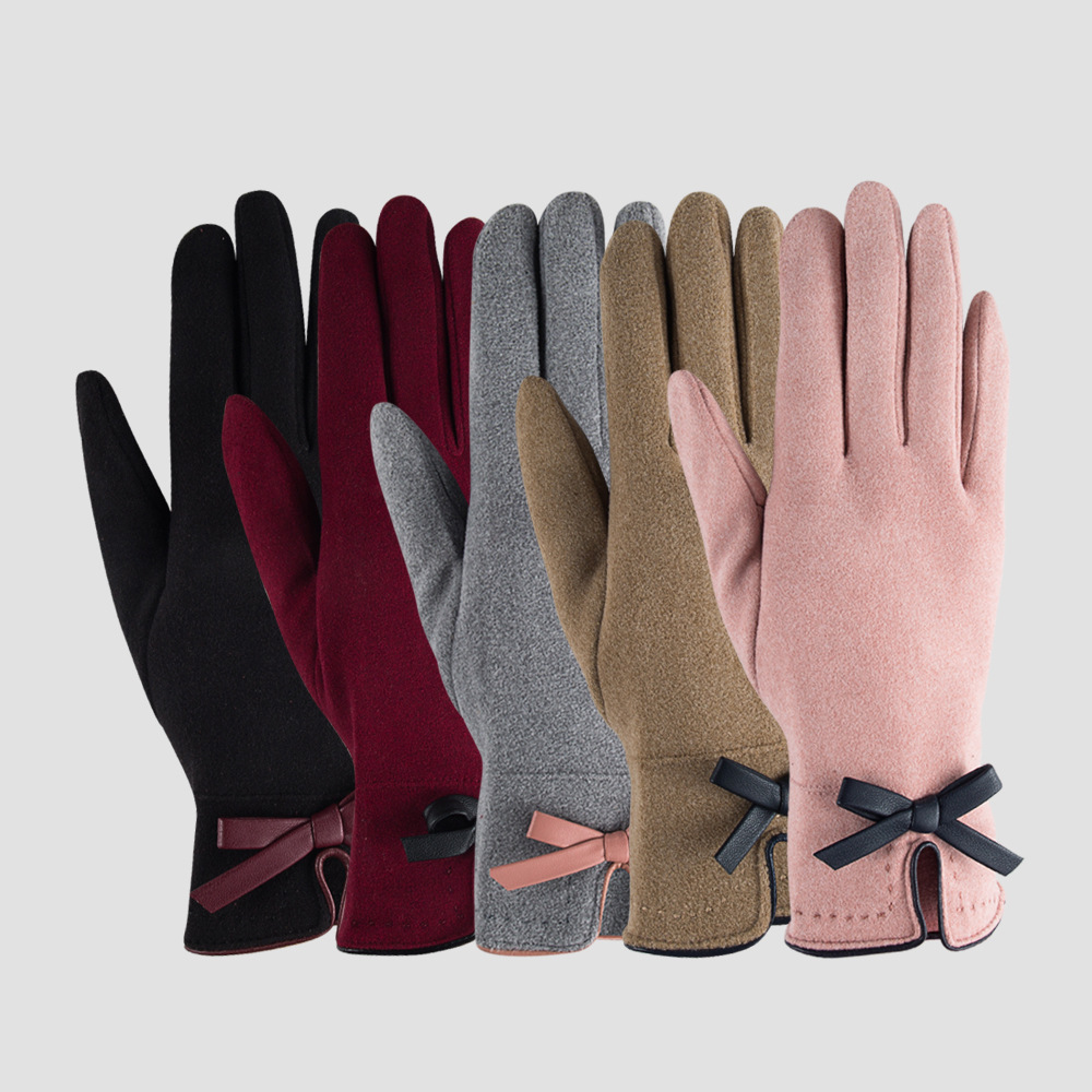 New Simple Bow Gloves Female Autumn And Winter Warm Points Finger Touch Screen Gloves display picture 4