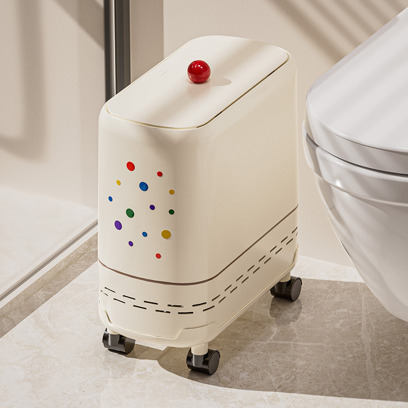 Bathroom Trash Can for Home Use, 2025 New Model, for Toilet and Living Room, Narrow Gap Design with Lid, Stylish Appearance, Movable with Wheels Bathroom Trash Can for Home Use, 2025 New Model, for Toilet and Living Room, Narrow Gap Design with Lid, Stylish Appearance, Movable with Wheels