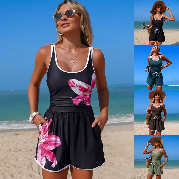 One-Piece Swimsuit for Women 2027 New Model Solid Color Sports Conservative Cross-Border Foreign Trade Hot-Selling Bikini Swimwear Wholesale in Stock