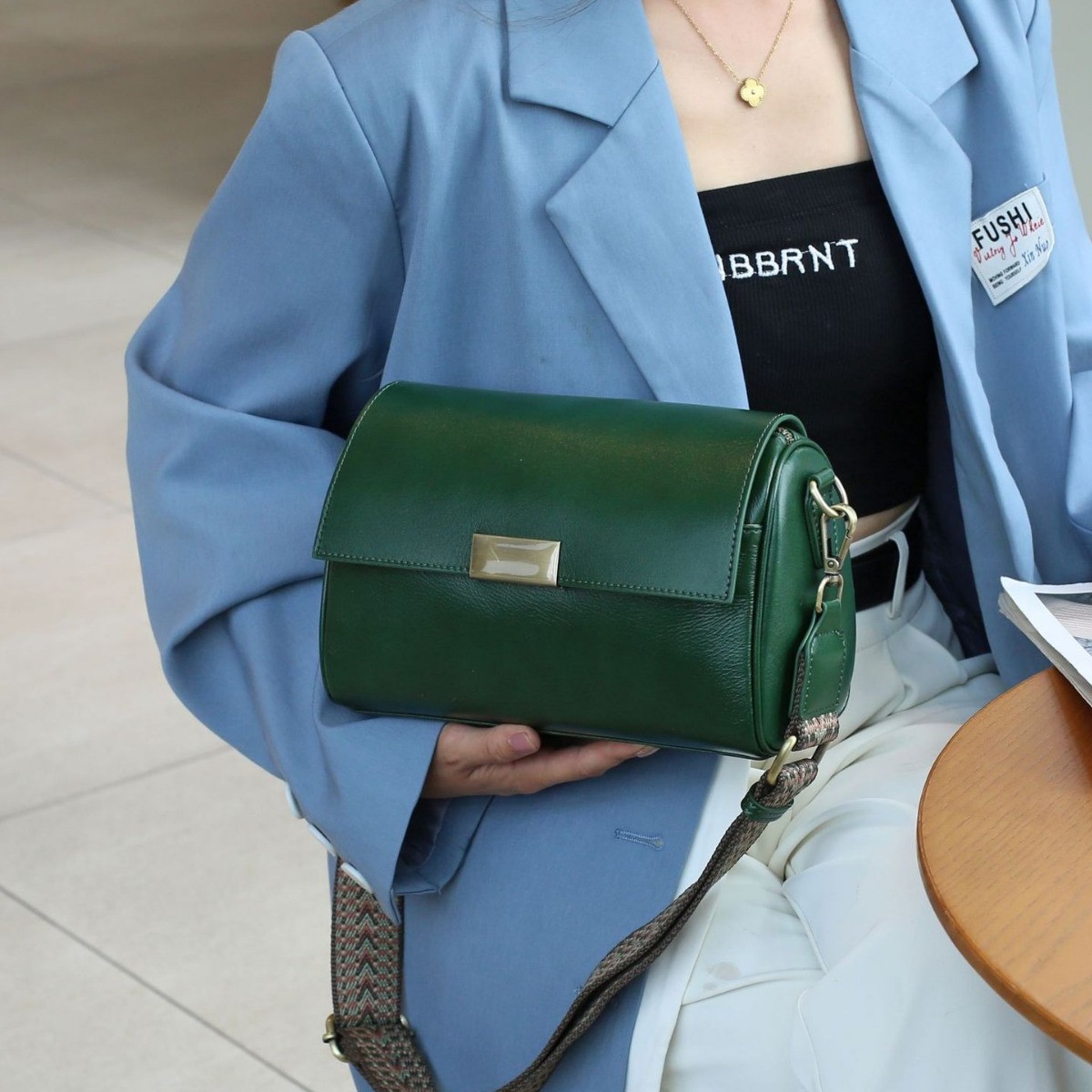 Vegetable Tanned Top Grain Cowhide Women's Shoulder Bag - Fashionable Multi-Compartment Large Capacity Practical Motorcycle Square Bag - Thumbnail 2