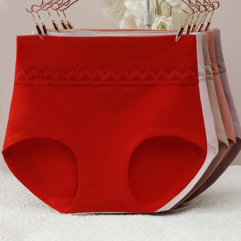 High-waisted Pure Cotton Underwear for Women, Tummy-tightening, Butt-lifting, Large Size, Simple Lace, Soft, Skin-friendly, Tummy-tightening Briefs