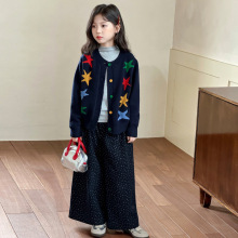 女童春秋款开衫毛衣2025新款套装女大童洋气时髦儿童秋装三件套潮
