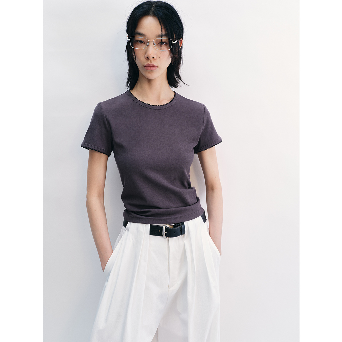 [know when] new cotton breathable contrast edge basic simple elastic short sleeve slim round neck T-shirt jacket V8742