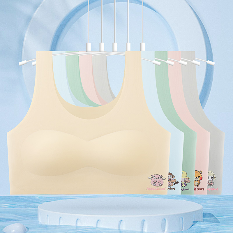 Cute Cartoon Junior Senior high school Students Traceless Ice Silk Girls' Underwear Development Adolescent Girls' Beautiful Back Girls' Bra