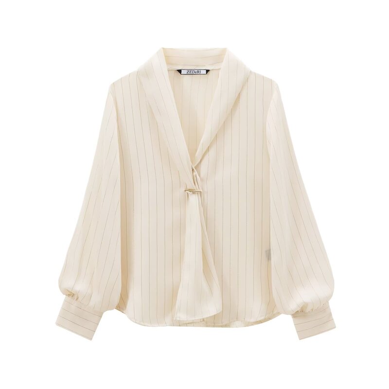 European and American style women's new metal line stripe long sleeve lapel casual shirt ZR independent station foreign trade wholesale
