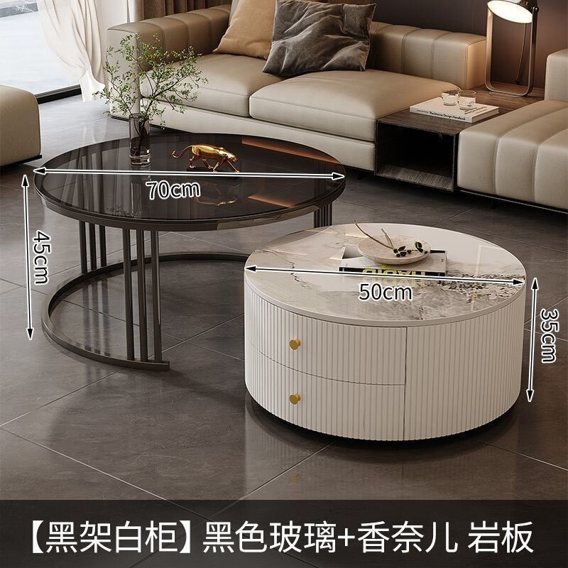 茶几轻奢简约现代客厅家用小户型北欧边几大理石岩板圆形小茶几桌|undefined