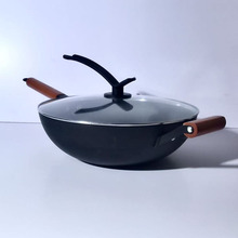 无涂层熟铁炒锅家用圆底电磁炉燃气灶通用不粘锅少油烟带盖