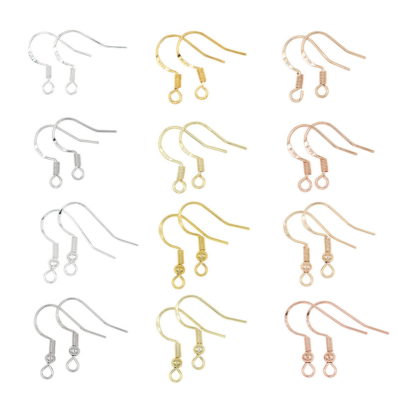 DIY Copper Engraved 925 Silver Ear Hooks Plated with 18K Real Gold Earring Accessories Handmade Semi-Finished Materials Earring Jewelry Wholesale A15