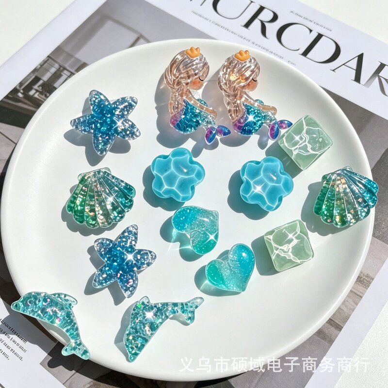 Cartoon Glossy Fine-Glitter Marine Animal DIY Resin Accessories Handmade Hair Clips Phone Cases Water Bottles Hair Ornaments