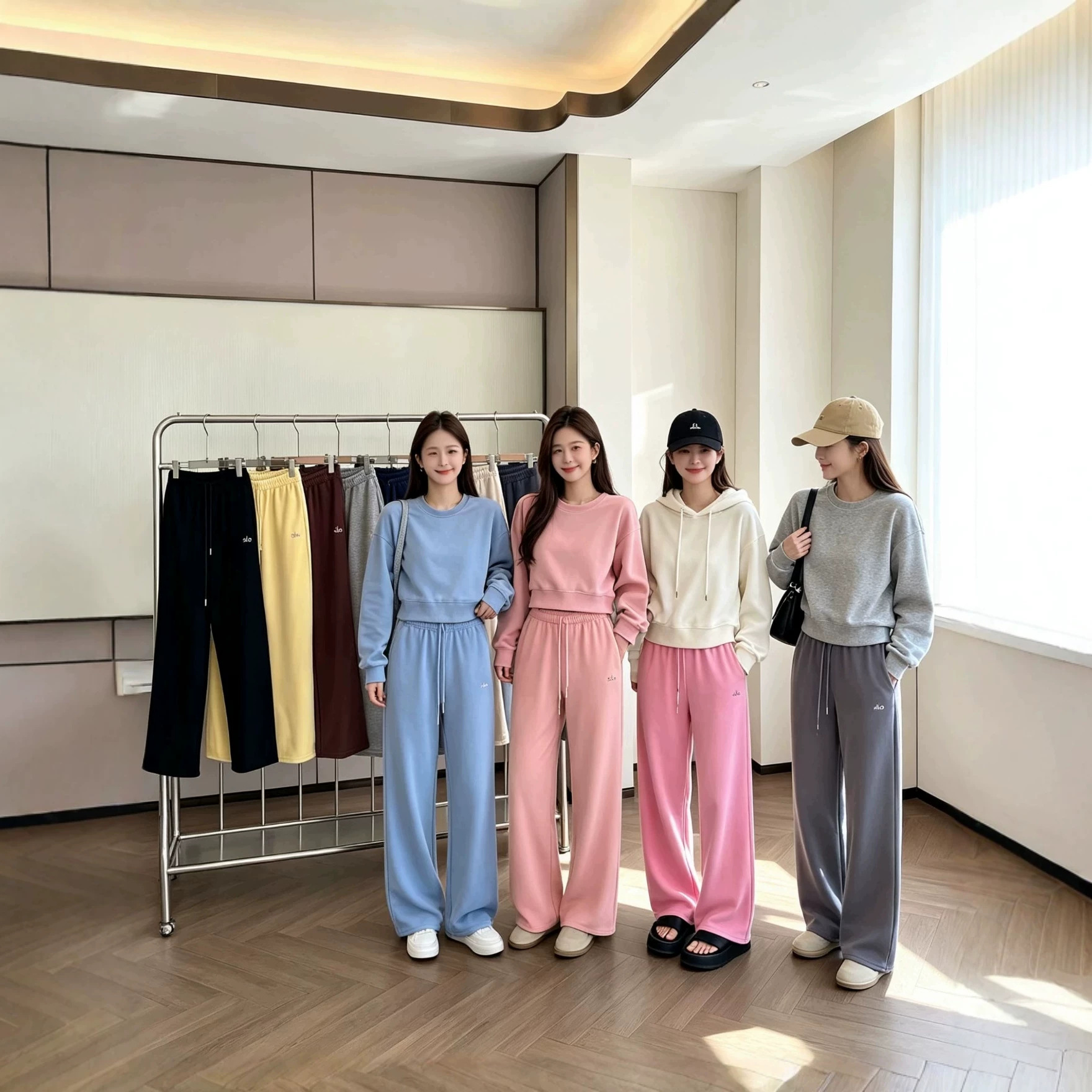 ALO26 Spring New High-Quality Versatile Casual Straight-Leg Elastic Waist Unisex Wide-Leg Pants In Stock