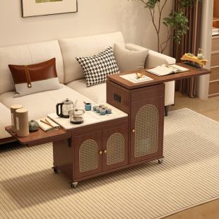 Simple Mobile Tea Table Tea Table Cart Folding Solid Wood Coffee Table Small Apartment Multi-functional Living Room Sofa Dual-use Dining Table