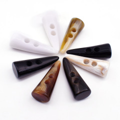 Barrel-shaped resin imitation cowhorn buttons for women's coats, fur jackets, and children's tops as decorative buttons with two holes