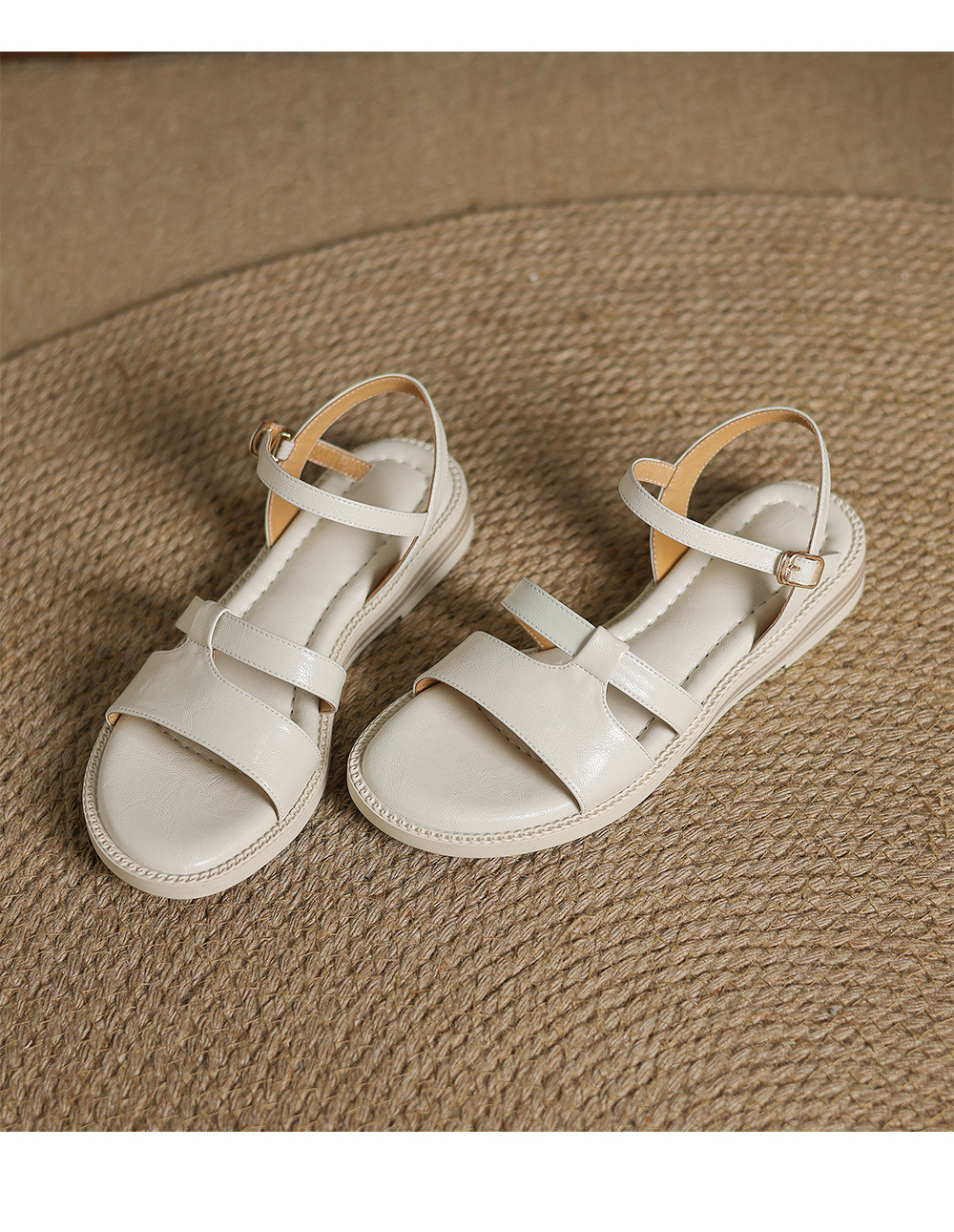 Dép sandal nữ quai chữ V đế bệt hở mũi, phong cách đi biển mùa hè — màu nâu chi tiết 21