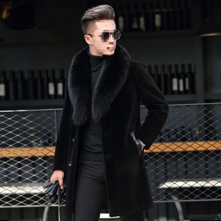 New Haining Mink Coat Men's Fur One Winter fleece-lined Thickened Mink Long Mink Fur Imitation Fur Coat