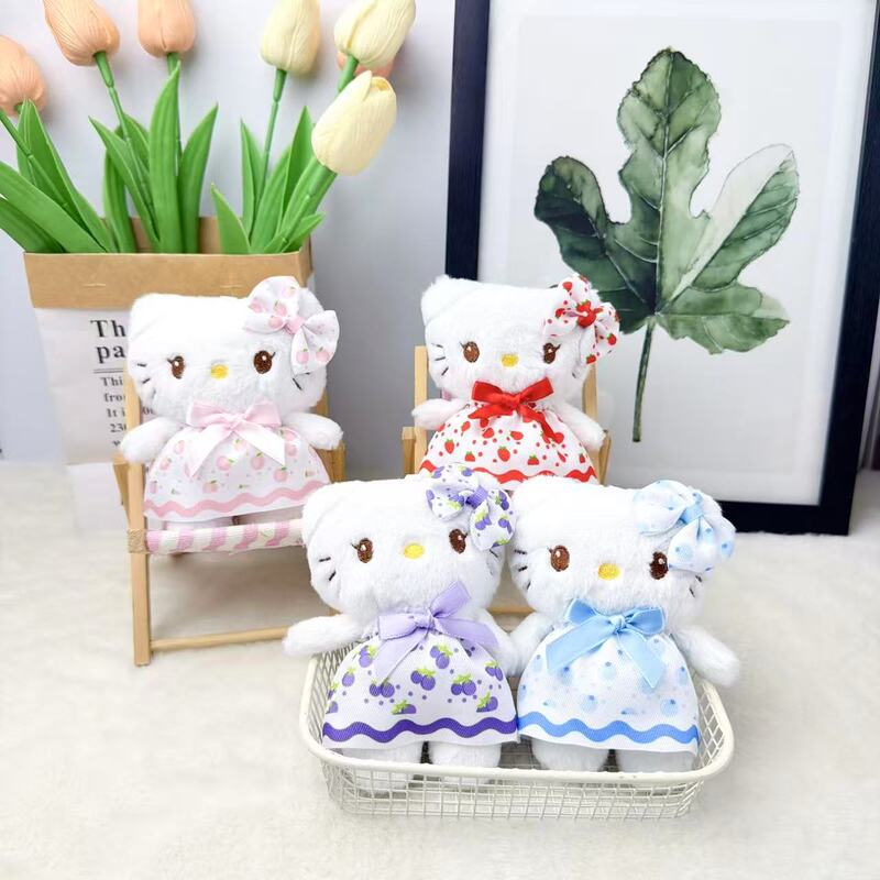 Cartoon plush toy Hello Kitty cat doll in fruit dress KT cat plushie girl's gift small pendant wholesale Cartoon plush toy Hello Kitty cat doll in fruit dress KT cat plushie girl's gift small pendant wholesale