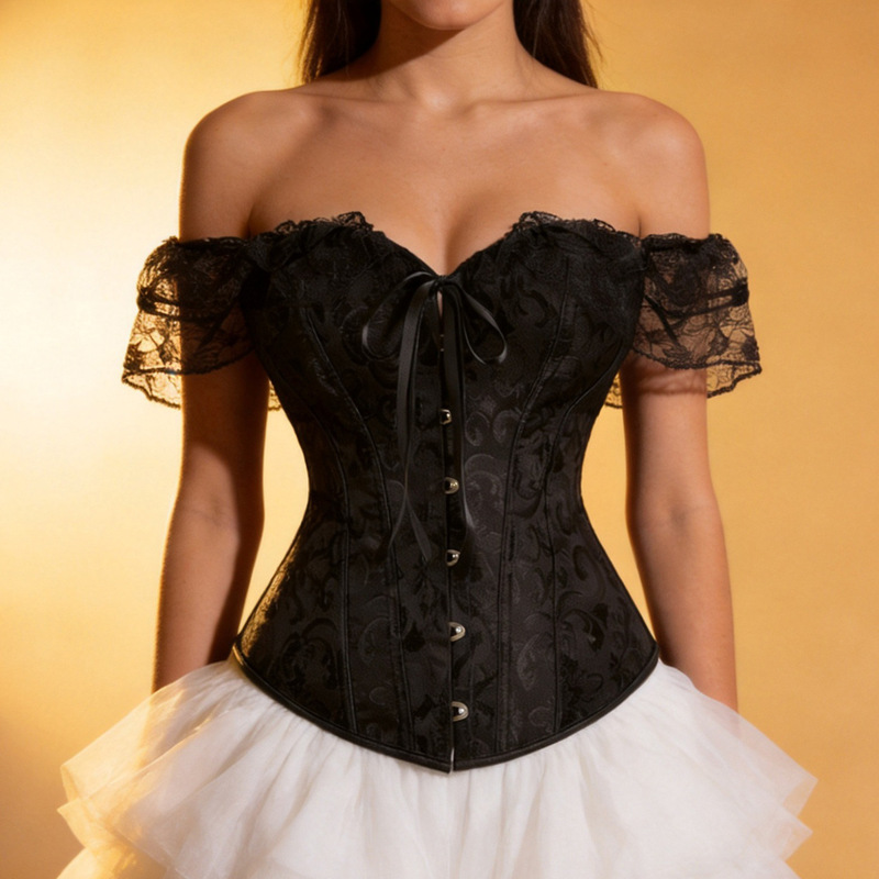 Internet Celebrity Style Classic Halloween Themed Party Outfit: Silk Sleeve Tight-Fitting Waist-Cinching Fishbone Corset