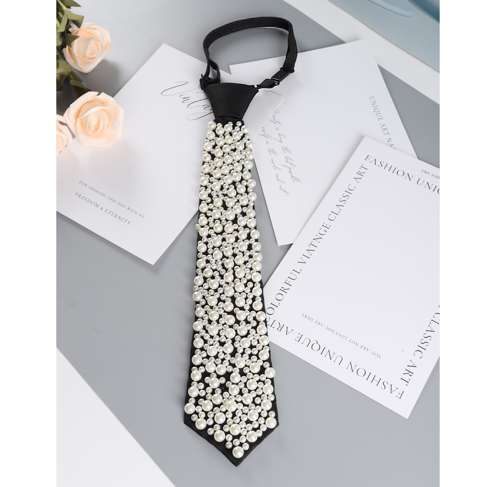 black adjustable tie pearl