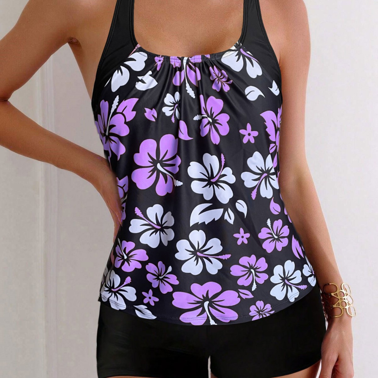 2025 European and American New Style Amazon Split Swimsuit for Women with Printed Boyshorts, Cross-Border Foreign Trade Set, High-Waisted Print