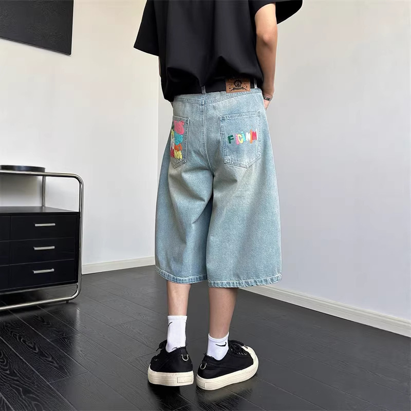2026 New Trendy Brand Colorful Printed Cropped Jeans for Men and Women, Summer American Street Style Loose Casual Couple Pants