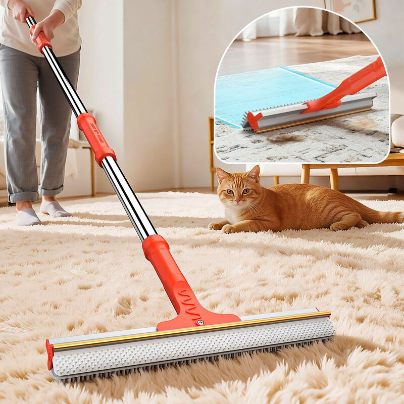 Long Handle Scraper Cat and Dog Hair Cleaning Pet Hair remover Cat Hair Brush Removal Brush Large Area Carpet Cleaning Brush