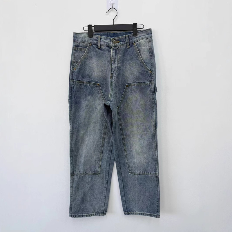 High version self-made old dirty dyed b73 Vintage men's and women's washed jeans overalls lumbering pants trousers