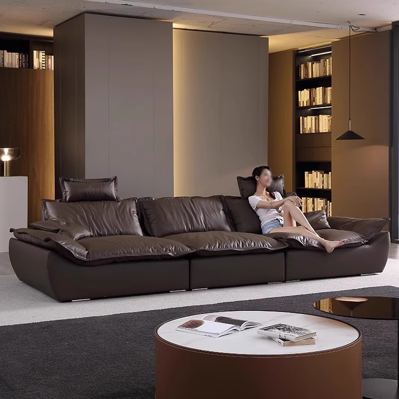 Sofá de cuero de vela antiguo con respaldo ajustable minimalista italiano muebles de sala de estar plumón recta combinación de arte de cuero image 3