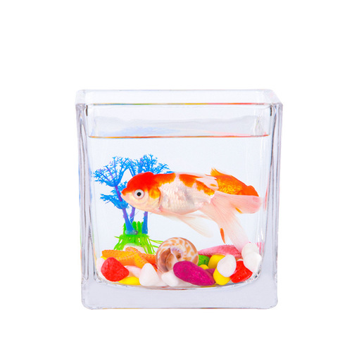 Wholesale square glass fish tank with ultra-white thickened mini creative small fish tank office desk hydroponic plant vase