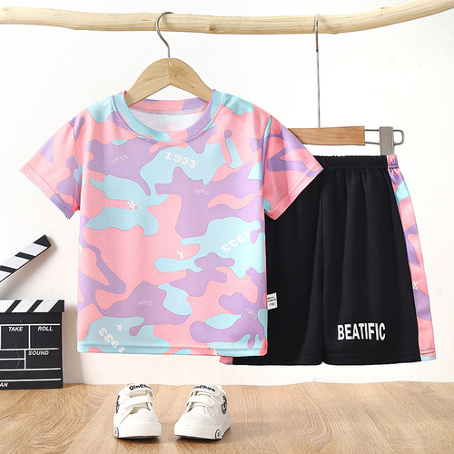 Summer Children's Set Quick-Dry Sportswear for Baby Boys Camouflage T-Shirt Two-Piece Set Children's Clothing