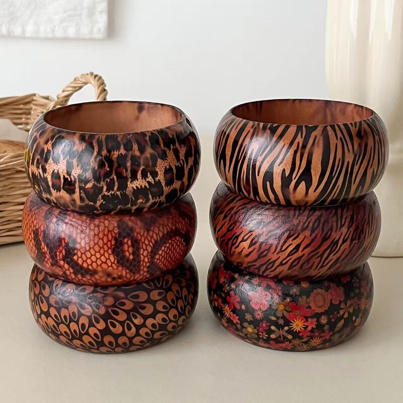 Cross-Border Vintage Wide Wooden Bracelet with Leopard Print, Ethnic Style, Unique and Exaggerated Wrist Accessory Cross-Border Vintage Wide Wooden Bracelet with Leopard Print, Ethnic Style, Unique and Exaggerated Wrist Accessory