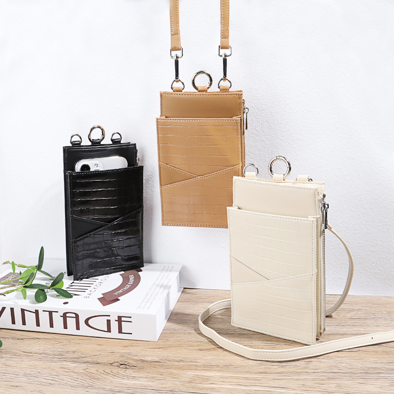 Bolsa de tendencia para teléfonos móviles con patrón de piedra en V. Bolsa de hombro de verano para mujeres. Bolsa de cambio móvil de moda ligera.