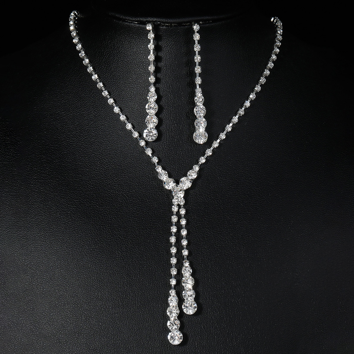 hot selling bridal necklace set necklace earrings grab chain rhinestone jewelry banquet party jewelry set accessories_voghion.com