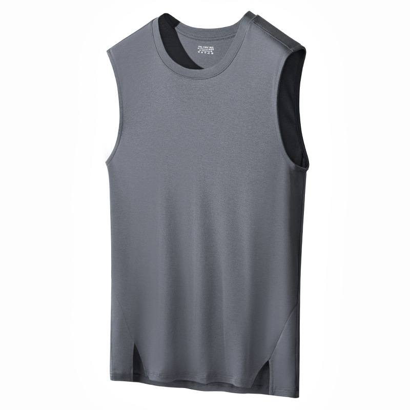 Conjunto de pijama de algodón Tencel suave para hombre, camiseta sin mangas y pantalones cortos, se puede usar en exteriores, ropa de estar para hombre al por mayor, se puede usar en exteriores.