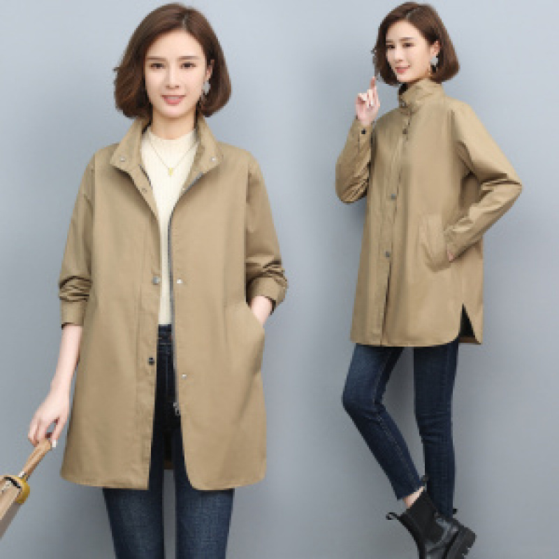 Stand Collar Windbreaker Women's 2025 Autumn Clothing Middle-Aged Mother's Age-Reducing Pure Cotton Jacket Large Size Belly-Covering Slimming Clothes