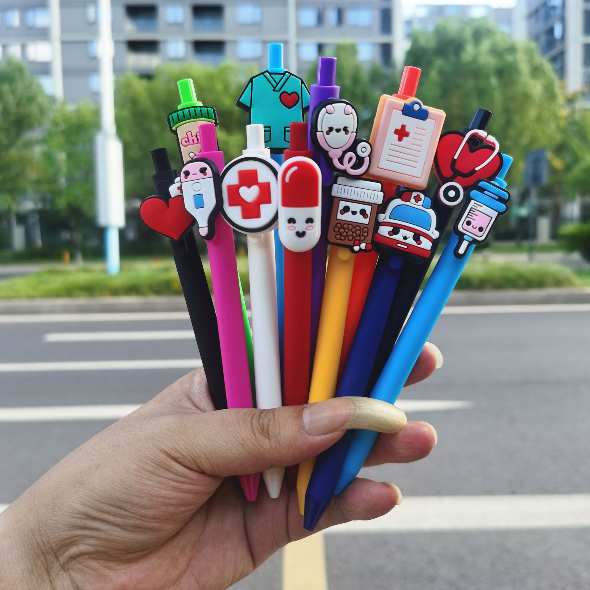 Cross-Border Export Doctor Nurse Pen Candy Color Soft Ballpoint Pen Press Creative DIY Cartoon Patch Ball Pen