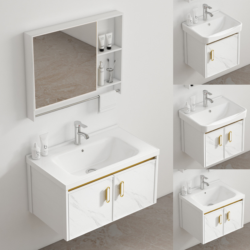 Moderno espacio de aluminio simple gabinete de baño combinación de cerámica integrado lavabo gabinete balcón lavabo