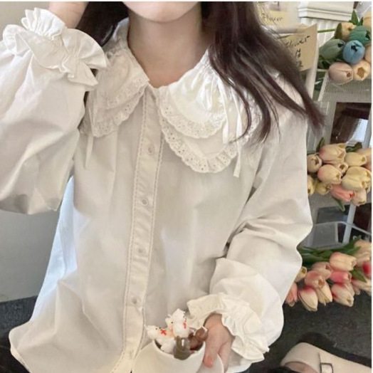 Sweet Inner Shirt Autum Japanese Style Soft Girl Cute Lace Doll Collar Stacked Long-Sleeved Top Bottoming Shirt