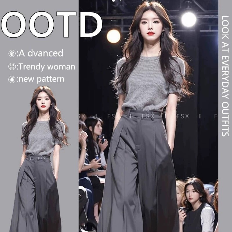2025 Super Hot Summer Dress A Set of Small and Generous Body Wear Korean Style Age-reducing Small Chanel Style Wide Leg Pants Two-piece Set