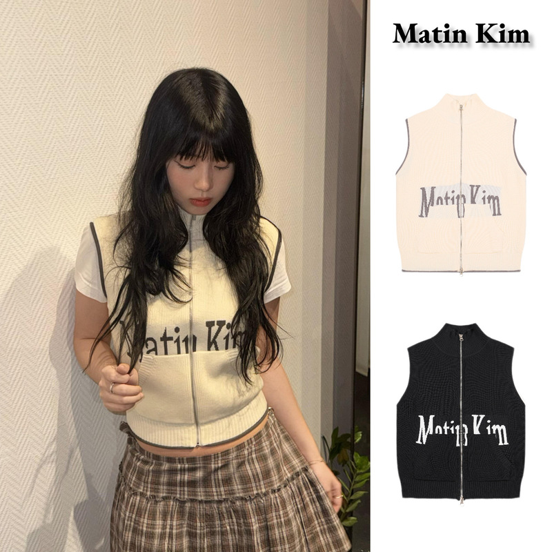 [In stock] Korean matin kim sleeveless knitted vest for women, same style as Ning Yizhuo's sweater, zip-up vest for men